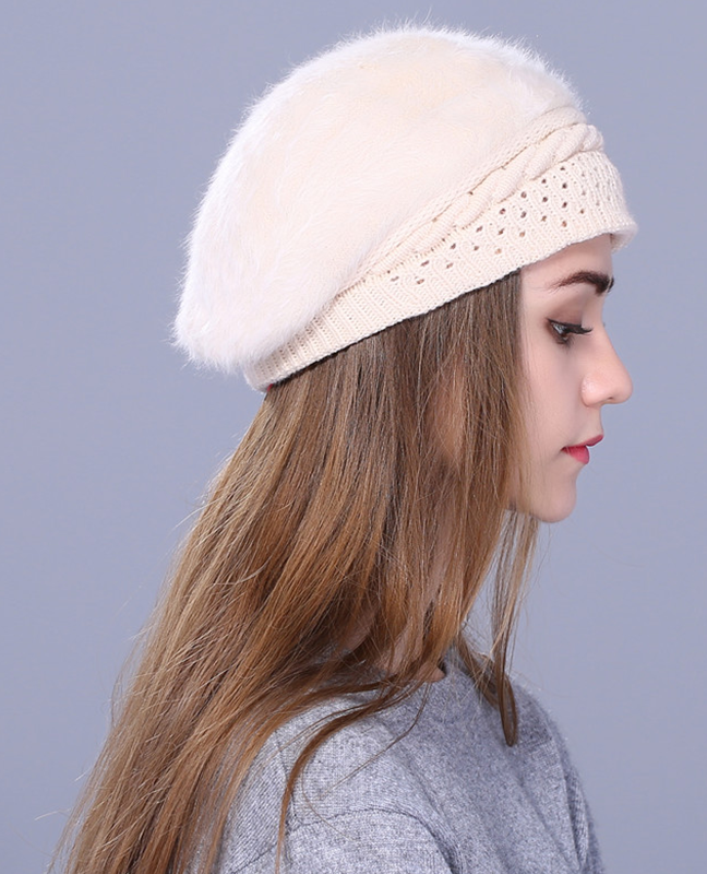 Rabbit fur Knitted Beret Rabbit fur Knitted Beret