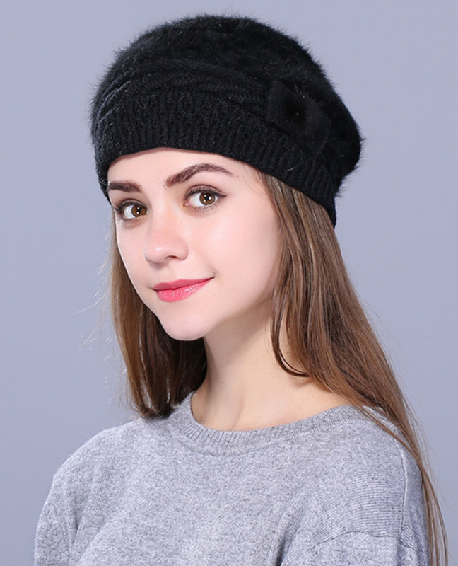 Rabbit fur Knitted Beret Rabbit fur Knitted Beret