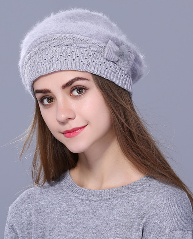 Rabbit fur Knitted Beret Rabbit fur Knitted Beret