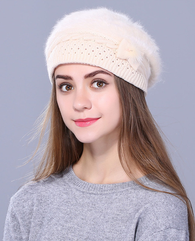 Rabbit fur Knitted Beret Rabbit fur Knitted Beret