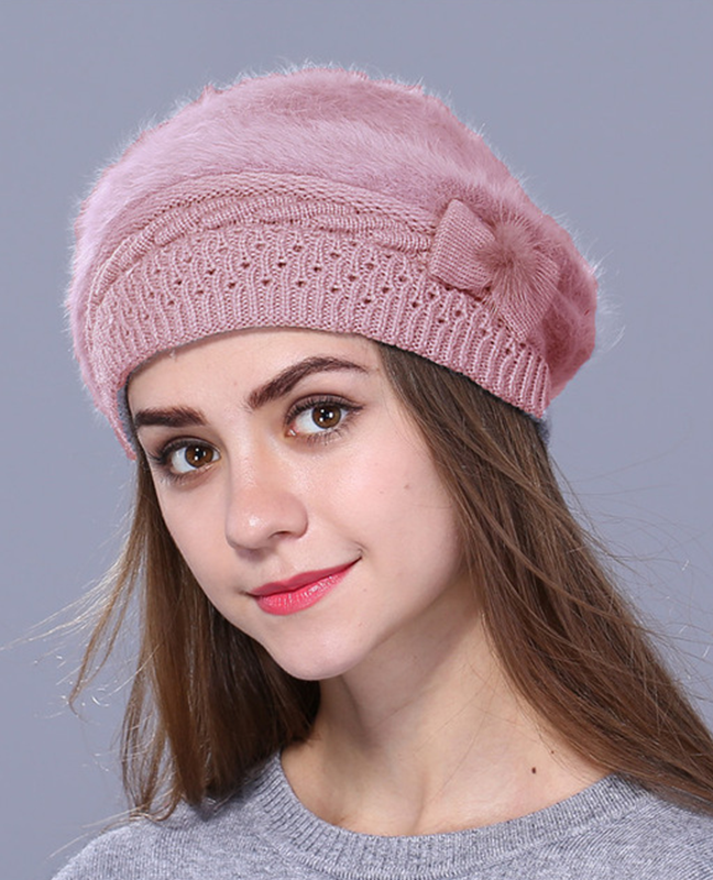 Rabbit fur Knitted Beret Rabbit fur Knitted Beret