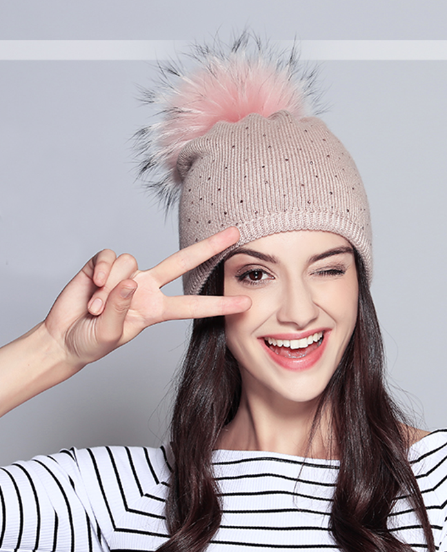 Raccoon Fur Rhinestone Beanie Raccoon Fur Rhinestone Beanie