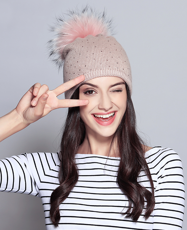 Raccoon Fur Rhinestone Beanie Raccoon Fur Rhinestone Beanie