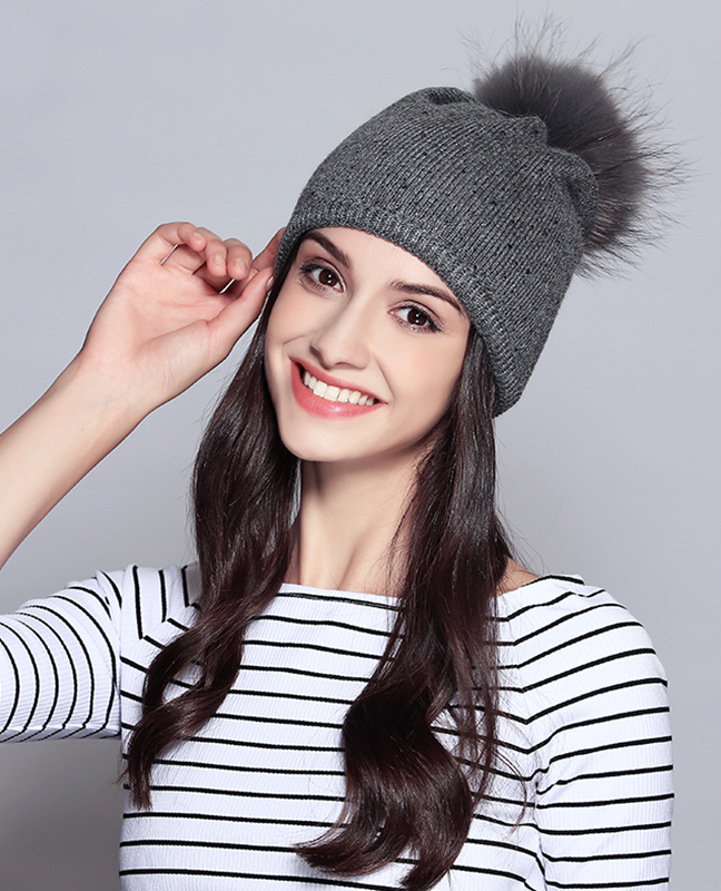 Raccoon Fur Rhinestone Beanie Raccoon Fur Rhinestone Beanie