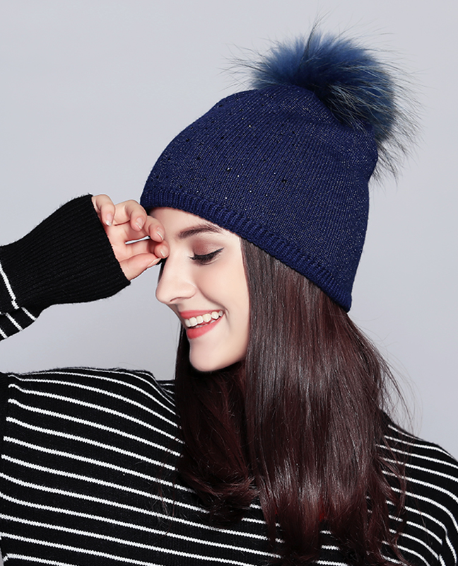 Raccoon Fur Rhinestone Beanie Raccoon Fur Rhinestone Beanie