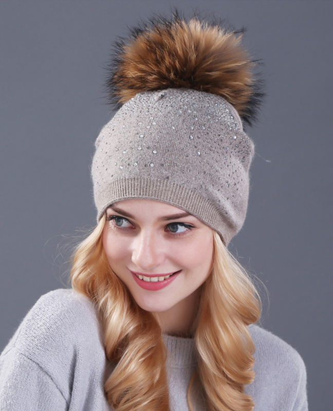 Rhinestones Rabbit fur knitted hat Rhinestones Rabbit fur knitted hat