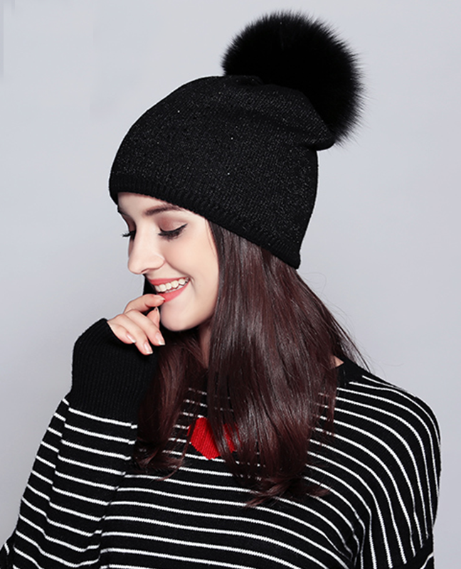 Raccoon Fur Rhinestone Beanie Raccoon Fur Rhinestone Beanie