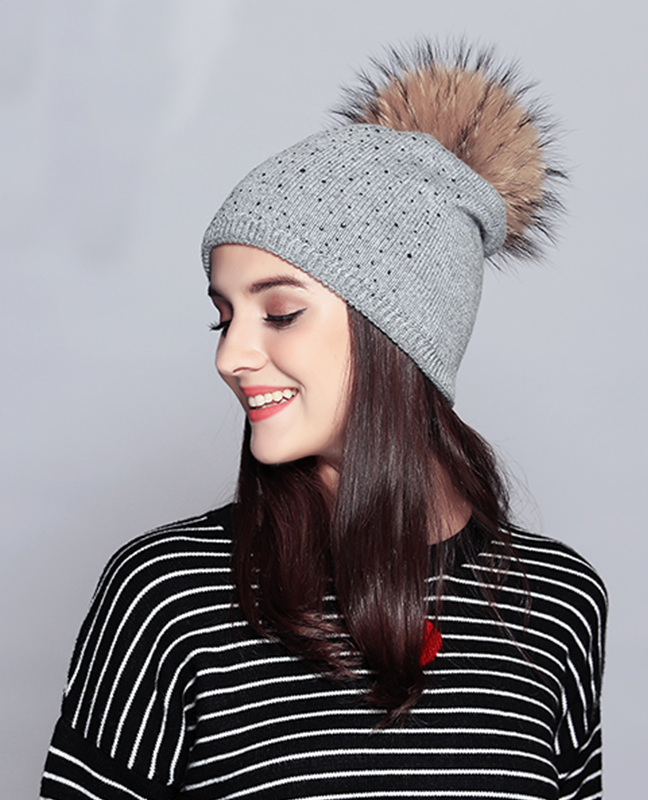 Raccoon Fur Rhinestone Beanie Raccoon Fur Rhinestone Beanie