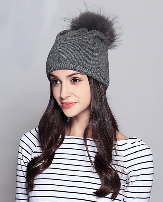 Raccoon Fur Rhinestone Beanie Raccoon Fur Rhinestone Beanie
