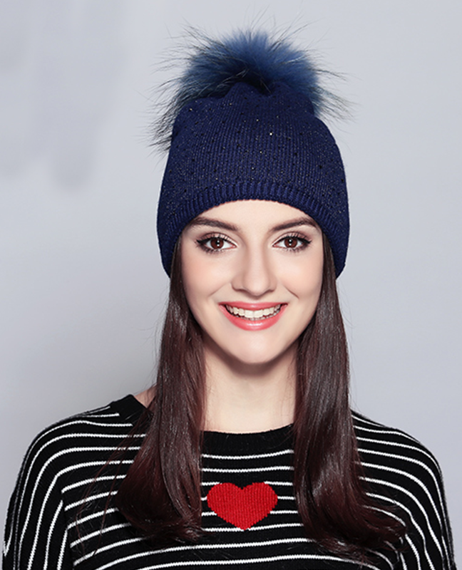 Raccoon Fur Rhinestone Beanie Raccoon Fur Rhinestone Beanie