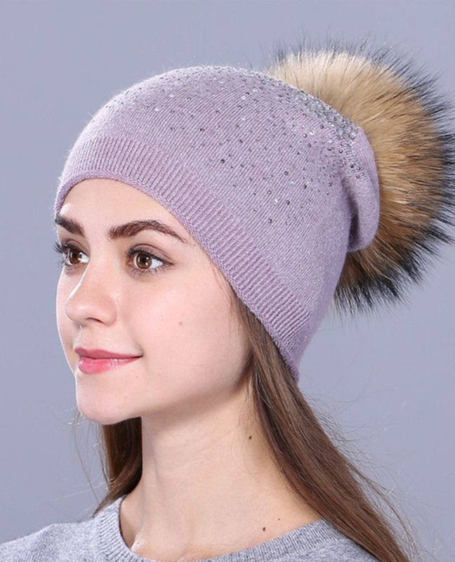 Rhinestones Rabbit fur knitted hat Rhinestones Rabbit fur knitted hat
