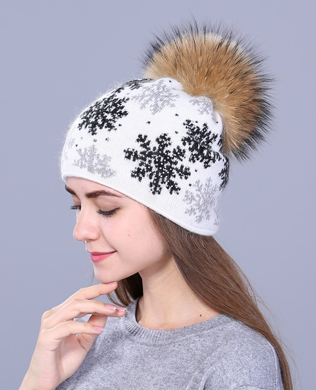 Natural pom poms rabbit fur Beanie Natural pom poms rabbit fur Beanie