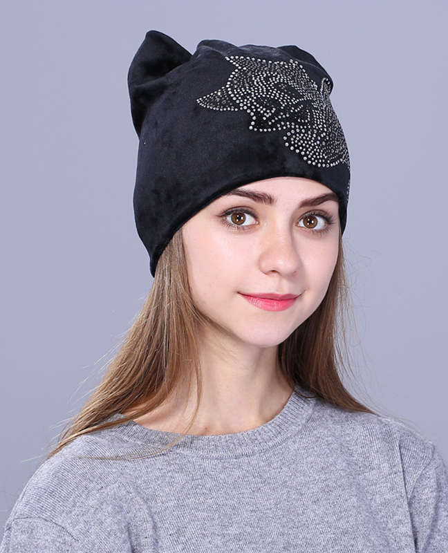 Rhinestone kitty Flannelette beanie Rhinestone kitty Flannelette beanie