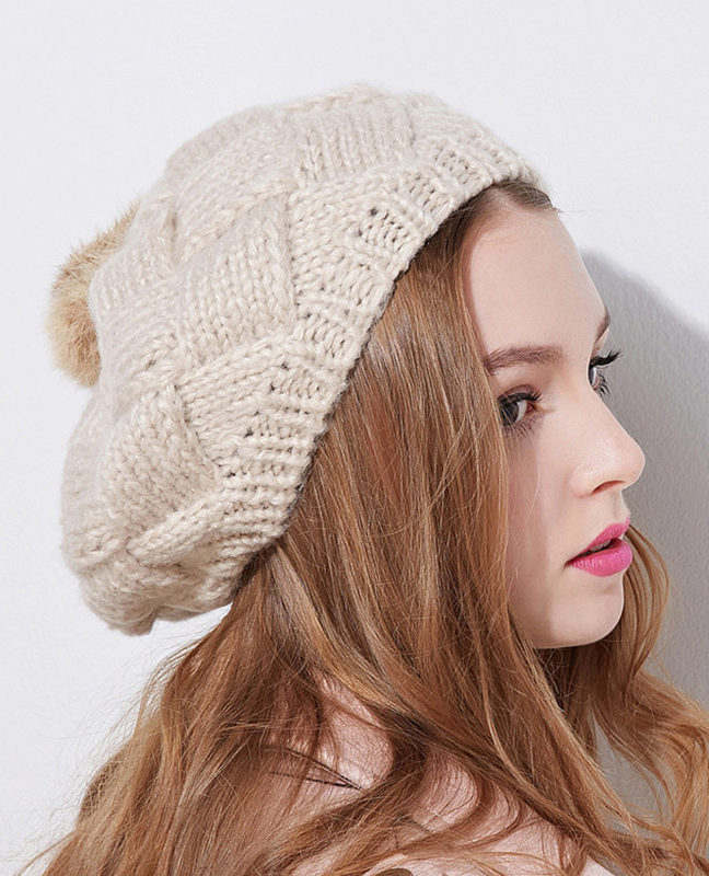Rabbit Fur knitted beret Hat Rabbit Fur knitted beret Hat