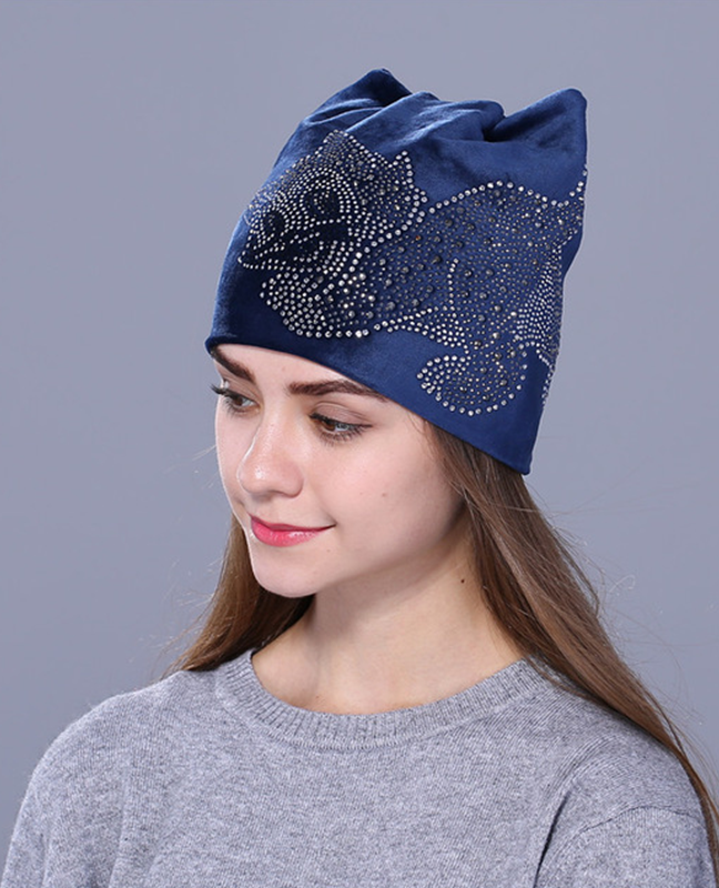 Rhinestone kitty Flannelette beanie Rhinestone kitty Flannelette beanie