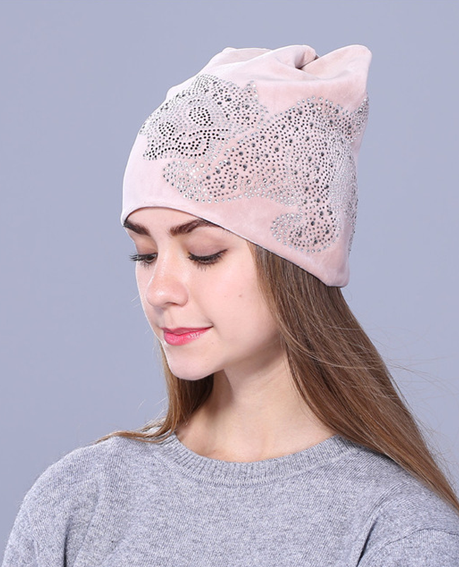 Rhinestone kitty Flannelette beanie Rhinestone kitty Flannelette beanie