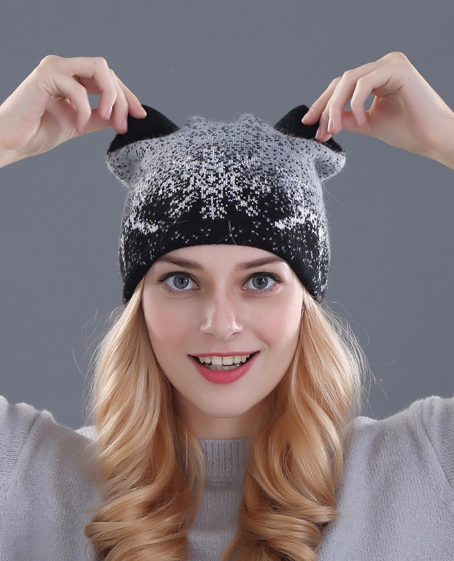 Kitty Rabbit fur wool beanie Kitty Rabbit fur wool beanie