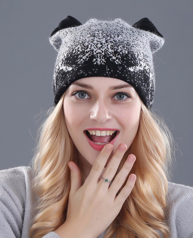 Kitty Rabbit fur wool beanie Kitty Rabbit fur wool beanie