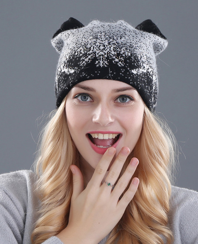 Kitty Rabbit fur wool beanie Kitty Rabbit fur wool beanie
