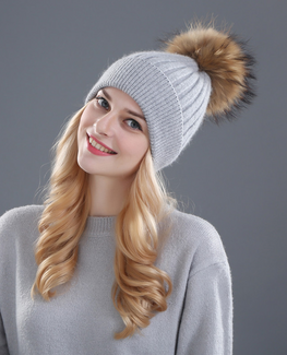 Rhinestone Natural Fur Beanie