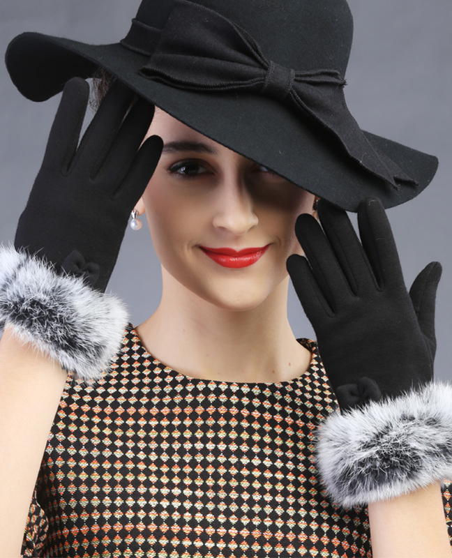 Rabbit hair bowknot Glove Rabbit hair bowknot Glove