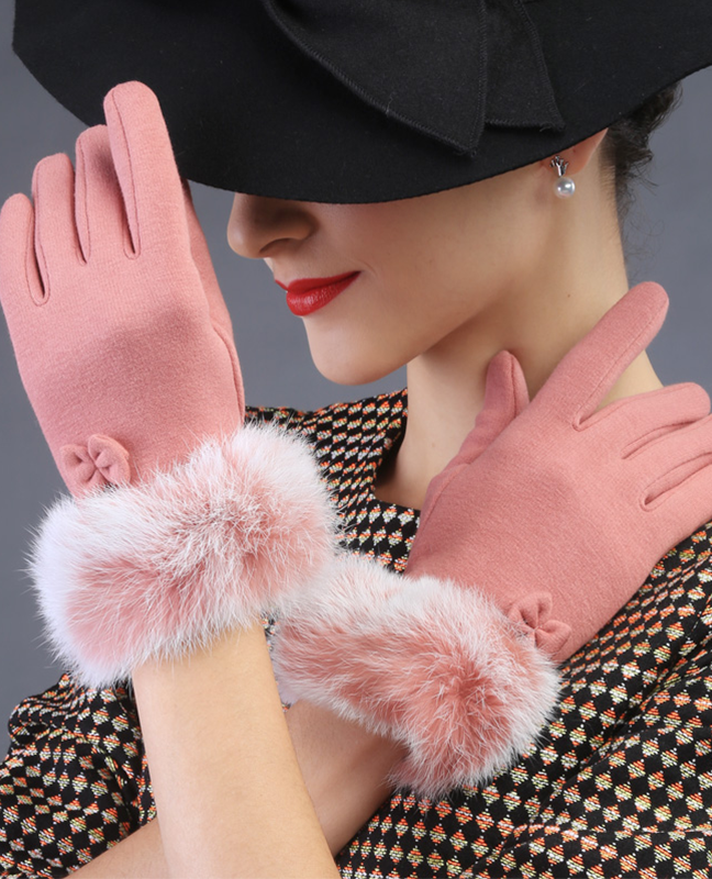 Rabbit hair bowknot Glove Rabbit hair bowknot Glove
