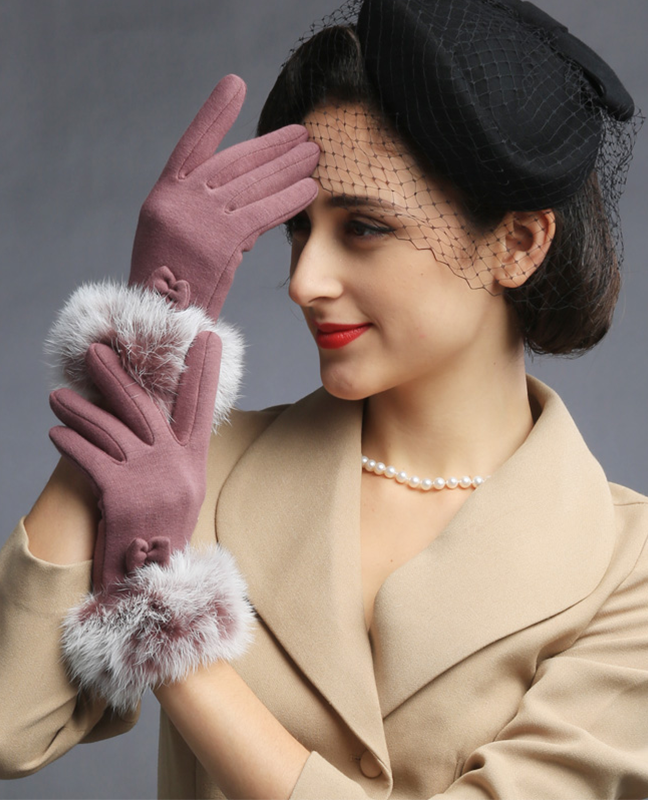 Rabbit hair bowknot Glove Rabbit hair bowknot Glove