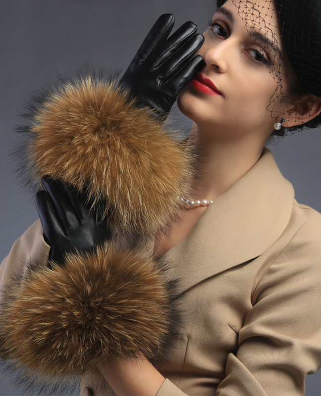 Plaid racoon fur Glove Plaid racoon fur Glove
