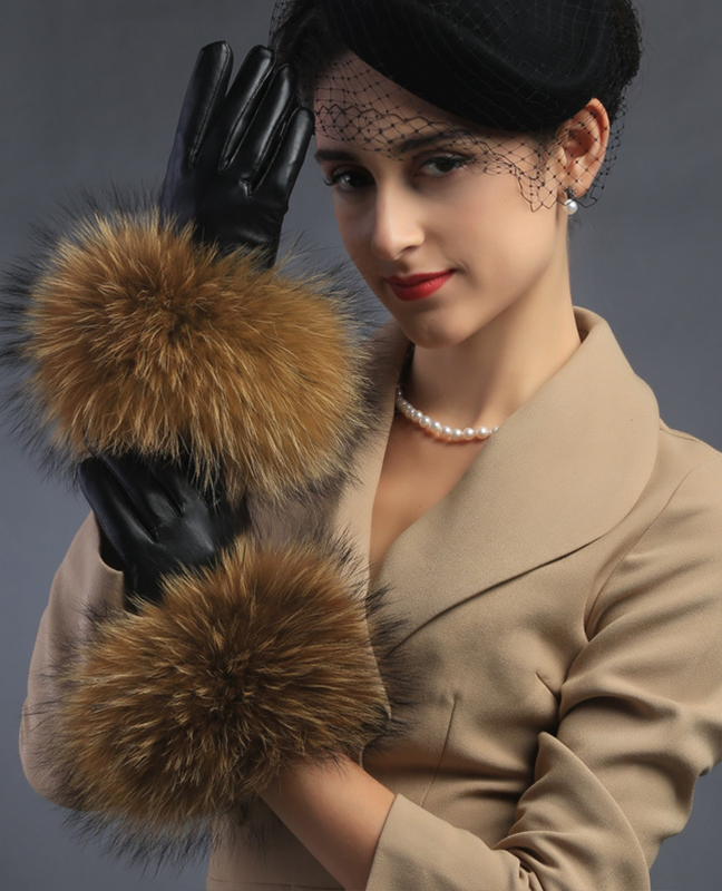 Plaid racoon fur Glove Plaid racoon fur Glove