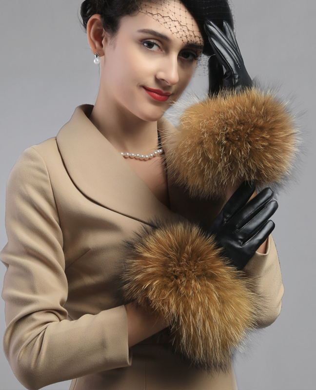 Plaid racoon fur Glove Plaid racoon fur Glove