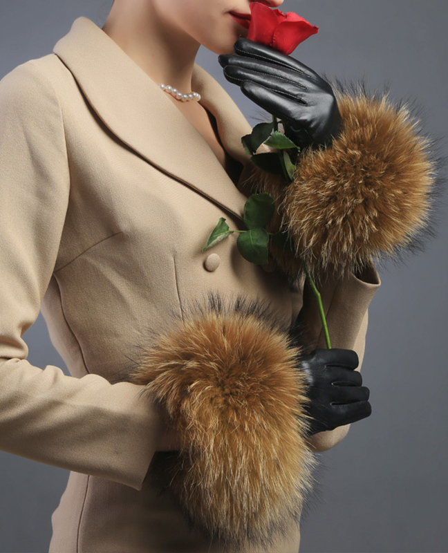 Plaid racoon fur Glove Plaid racoon fur Glove