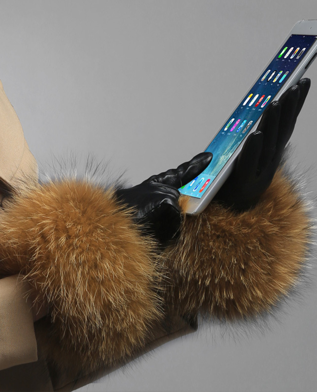 Plaid racoon fur Glove Plaid racoon fur Glove