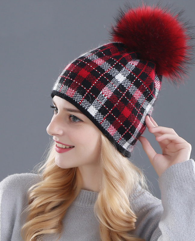 Rabbit fur plaid beanie Rabbit fur plaid beanie