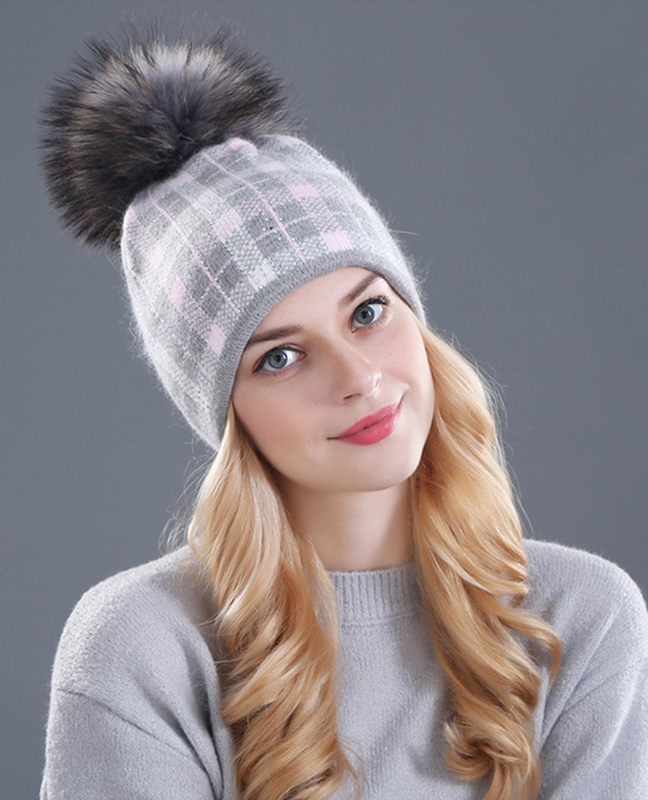 Rabbit fur plaid beanie Rabbit fur plaid beanie
