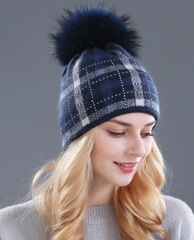 Rabbit fur plaid beanie Rabbit fur plaid beanie