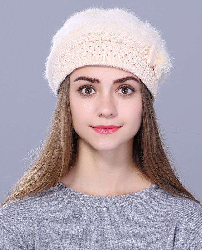 Rabbit fur Knitted Beret Rabbit fur Knitted Beret
