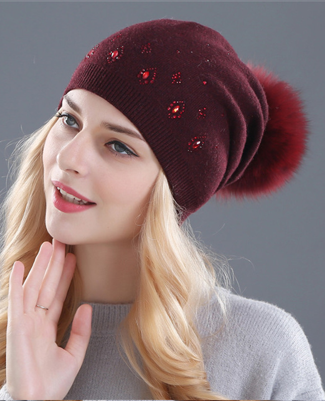 Rhinestone Rabbit fur Beanie Rhinestone Rabbit fur Beanie