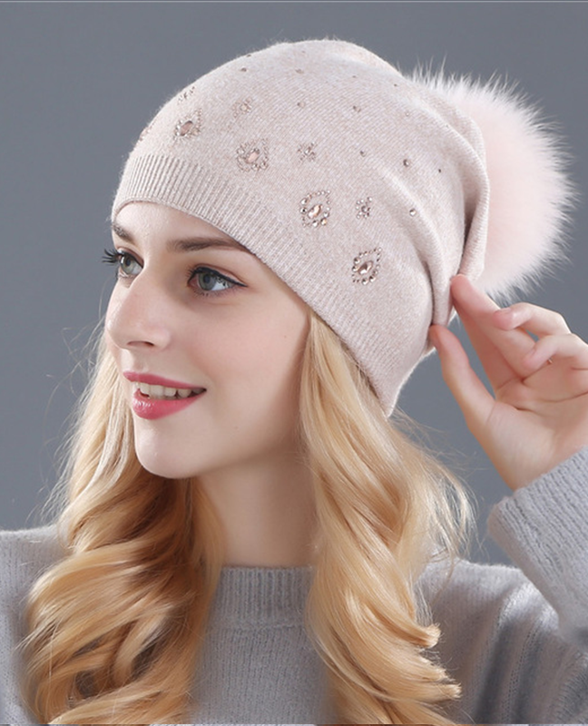 Rhinestone Rabbit fur Beanie Rhinestone Rabbit fur Beanie