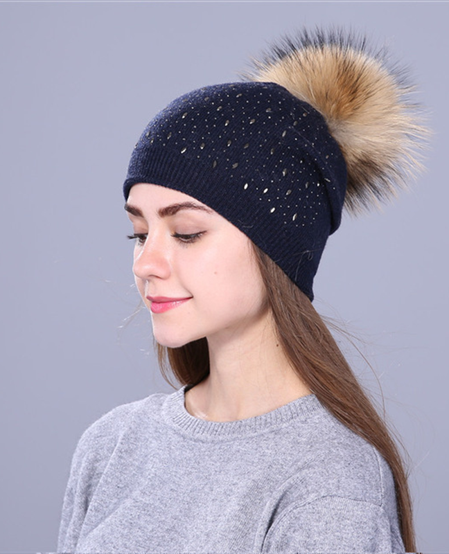 Knitted Raccoon Fur winter Hat Knitted Raccoon Fur winter Hat
