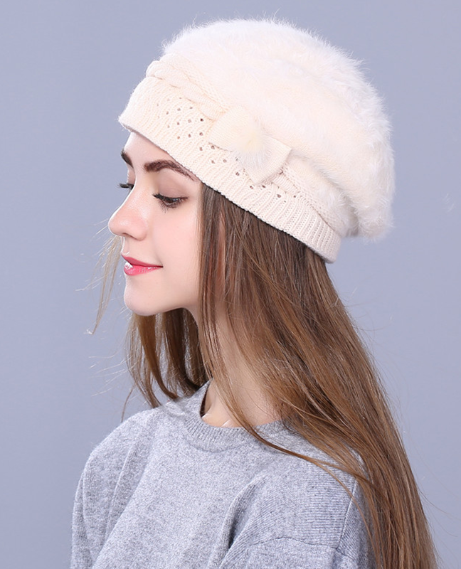 Rabbit fur Knitted Beret Rabbit fur Knitted Beret