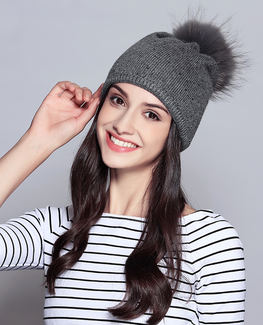 Raccoon Fur Rhinestone Beanie