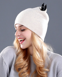 Rabbit fur wool knitted beanie