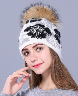 Raccoon fur knitted beanie