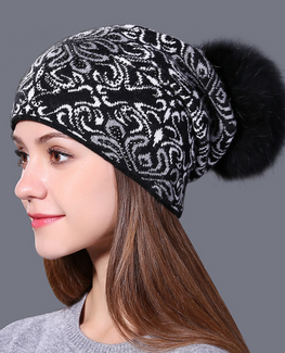 Fox fur wool beanie
