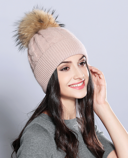 Raccoon Fur Knitted Beanie