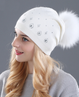 Rhinestone Rabbit fur Beanie