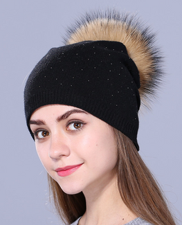 knitted Raccoon fur Beanie